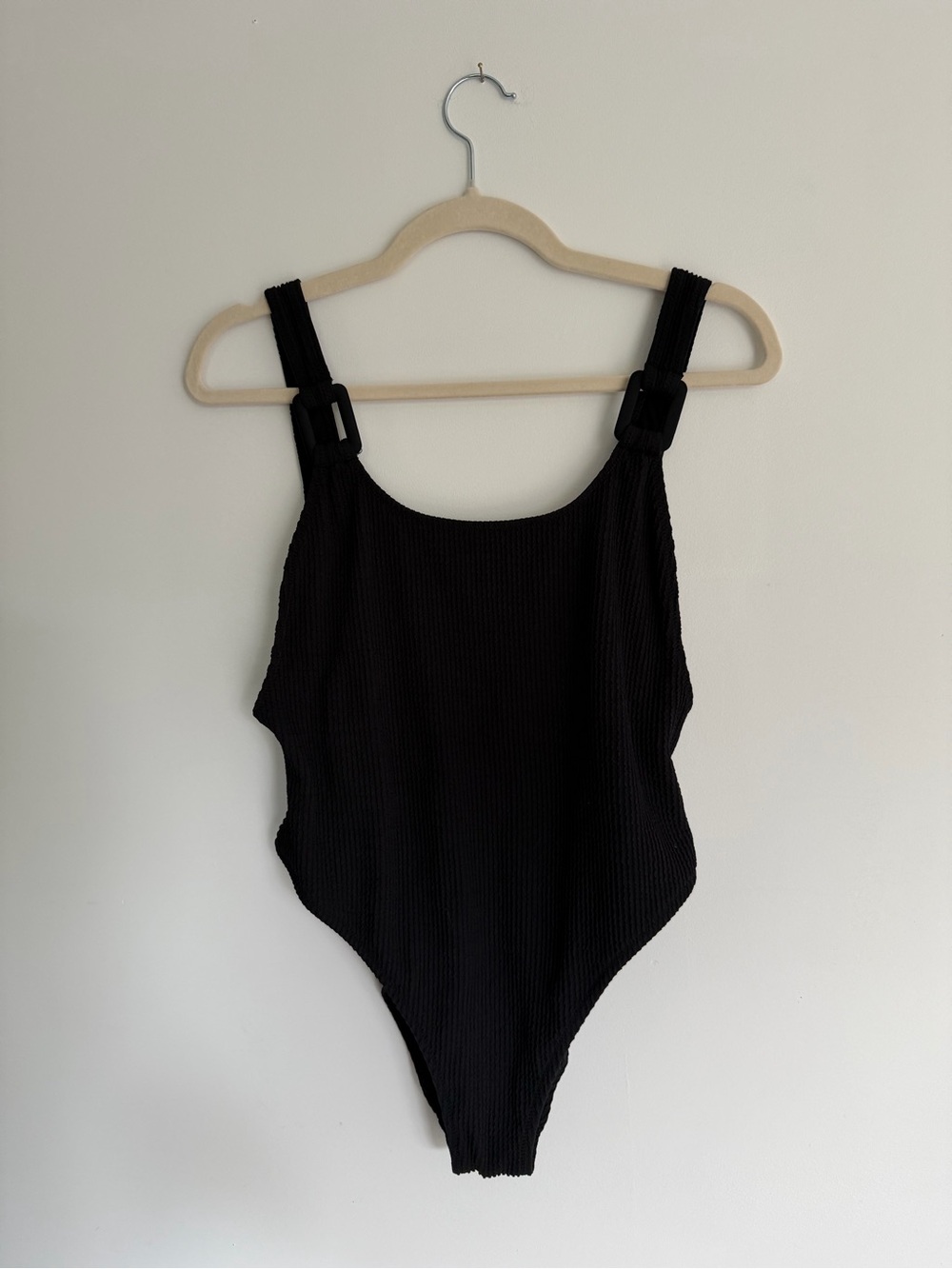 Aerie Real Good Black Ribbed One-Piece Swimsuit | Size Large - Picture 2 of 5